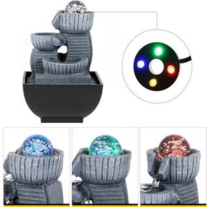 NWOT Modern Gray Tabletop Water Fountain with LED Lights